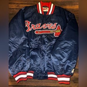 VTG Starter Diamond 90s Atlanta Braves Blue Satin Bomber Jacket Men's 2XL